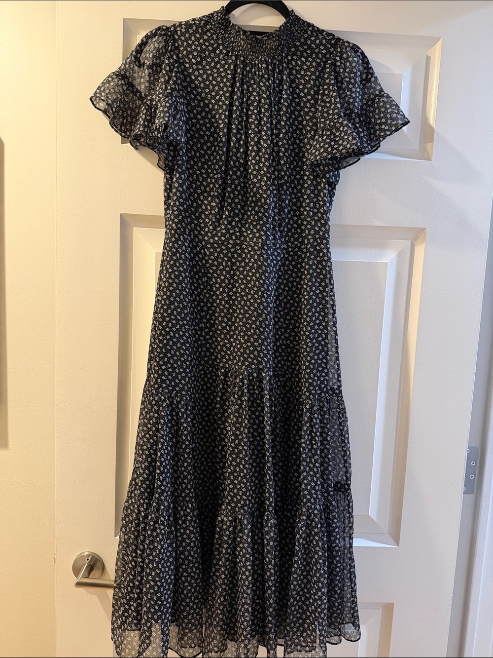 Whistles Black Floral Maxi Dress with Ruffle Sleeves